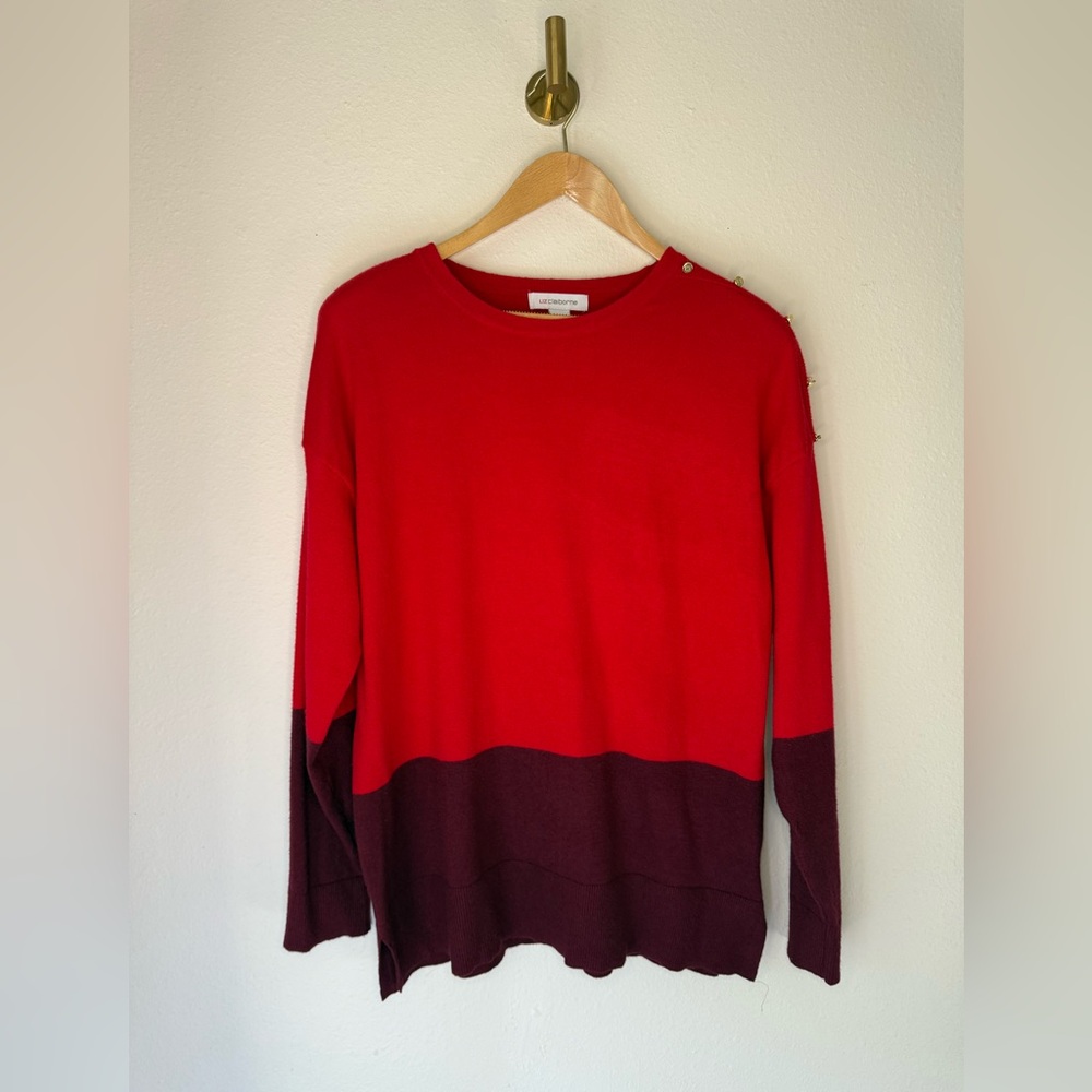 Liz Claiborne Red & Burgundy Colorblock Knit Sweater Size L